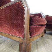 Paire de Fauteuils Art-Déco, Bois Massif et velours rouge