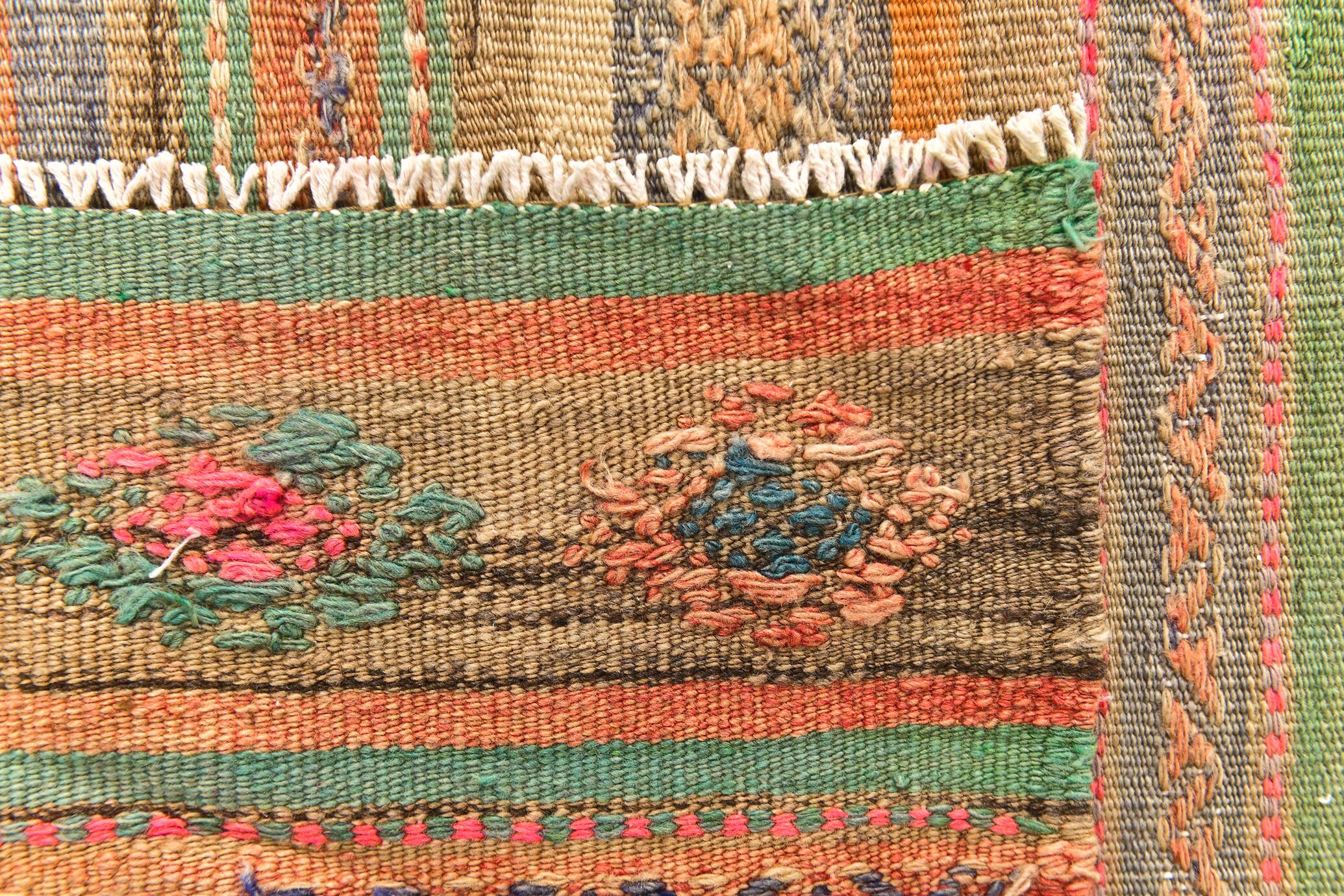 Red & Green Pinstriped Turkish Kilim Rug, 155x250Cm
