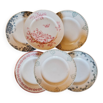 6 assiettes plates dépareillées terre de fer lot 3