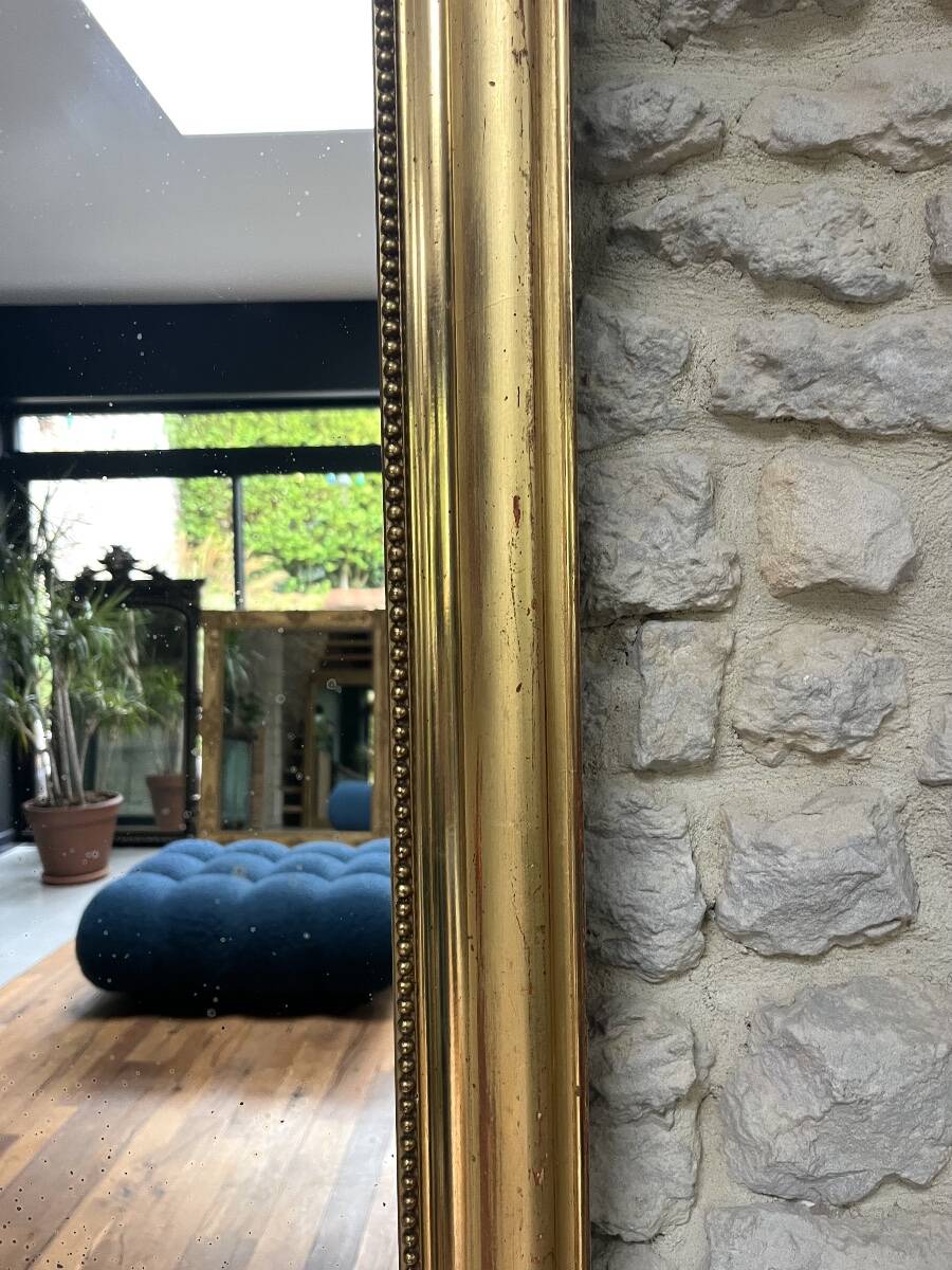 Pearled fireplace mirror 162.5/107.5cm gilded with gold leaf, fireplace trumeau, mirror.