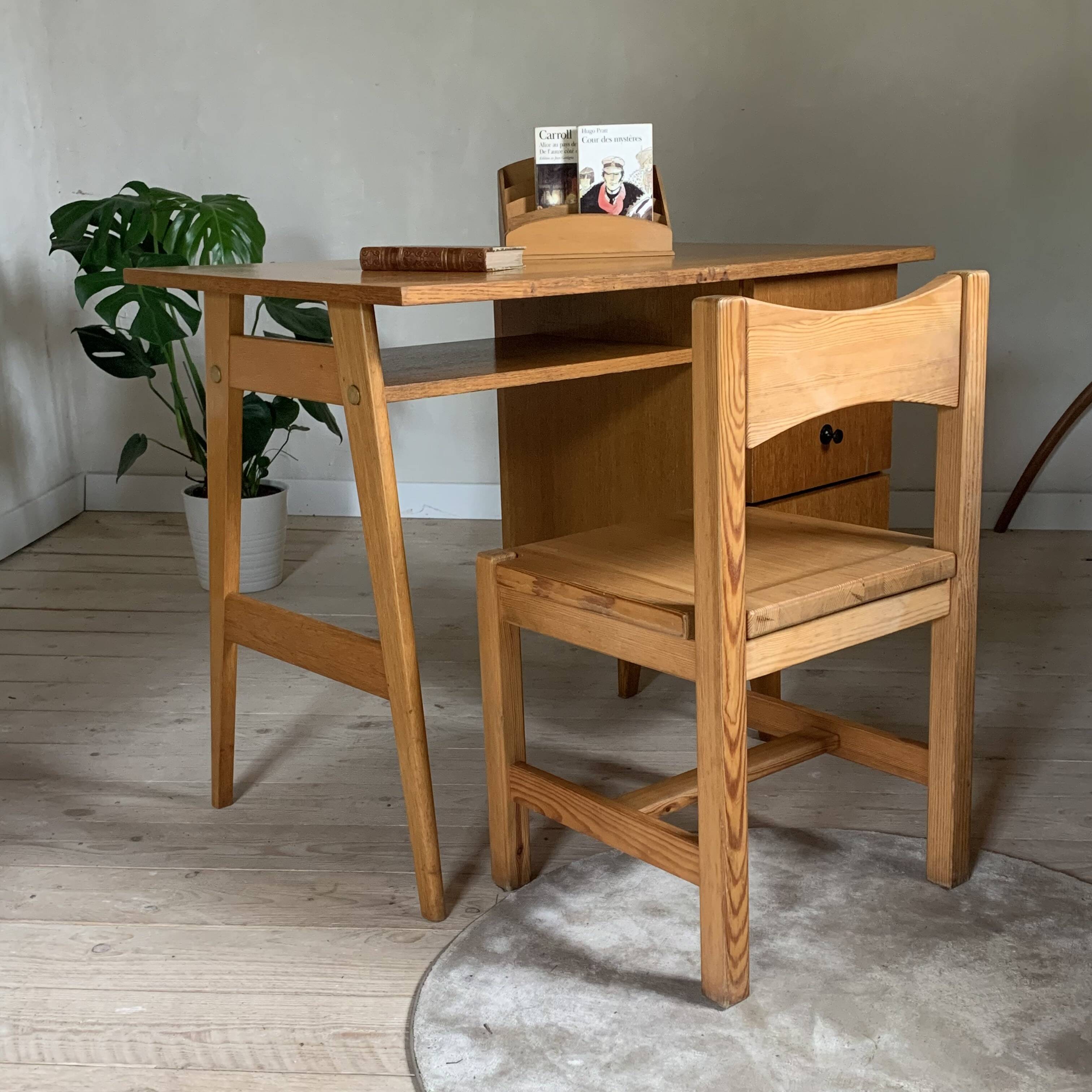 Vintage oak compass foot desk