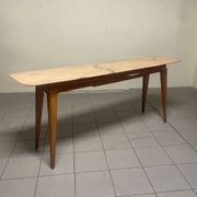 Console from the 1950s with a pink marble top and a cherry wood frame.