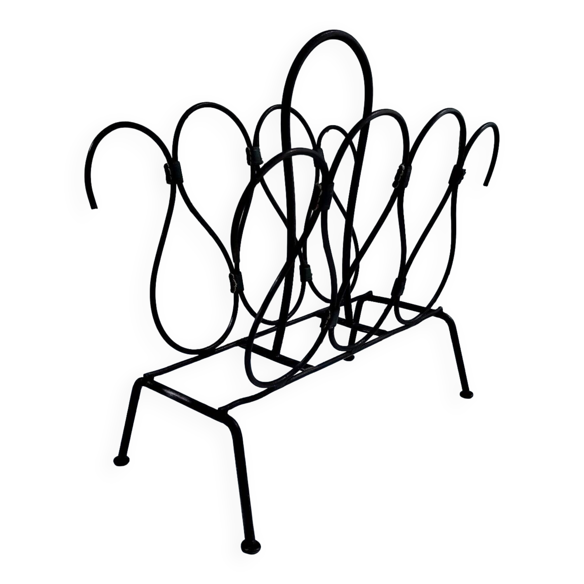 Metal and leather magazine rack, attributed to Jacques Adnet, vintage