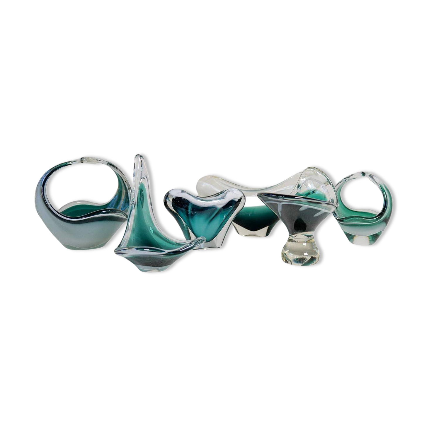 Set of 6 pieces of modern mid-century art glass "Shell", Flygfors Sweden 1955