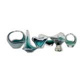 Ensemble de 6 pièces en verre d'art "Coquille" moderne du milieu du siècle, Flygfors Suède 1955
