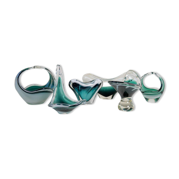 Ensemble de 6 pièces en verre d'art "Coquille" moderne du milieu du siècle, Flygfors Suède 1955