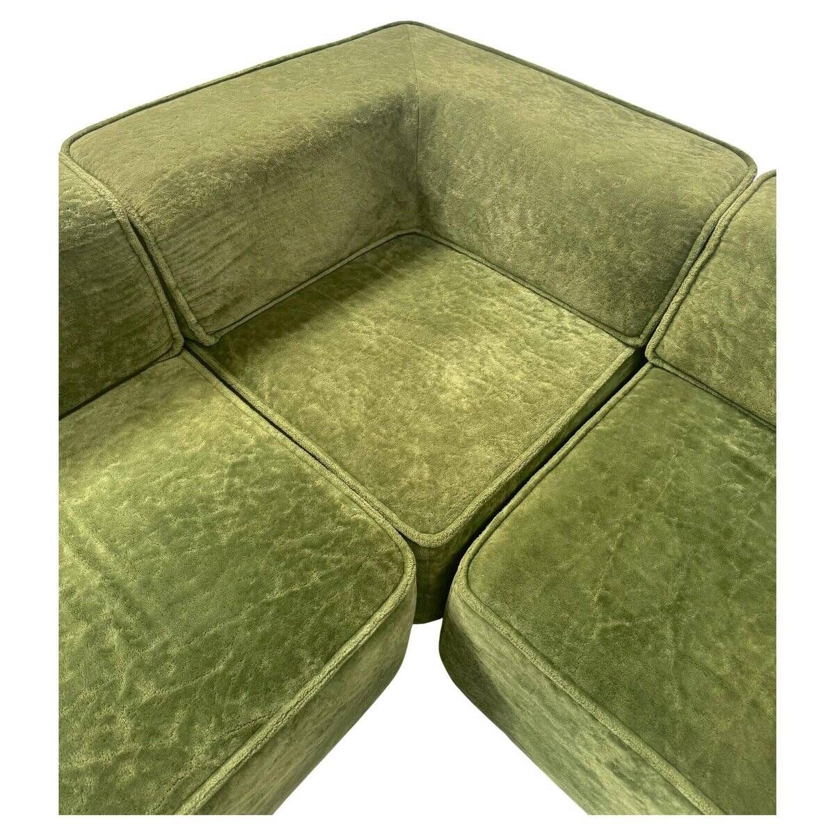 Canapé modulaire vintage Trio en tissu teddy vert de Cor, années 1970, ensemble de 4.