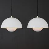 Iconic pair of VP1 white enamel flowerpot lamps  - Verner Panton - 100 % original - Louis Poulsen