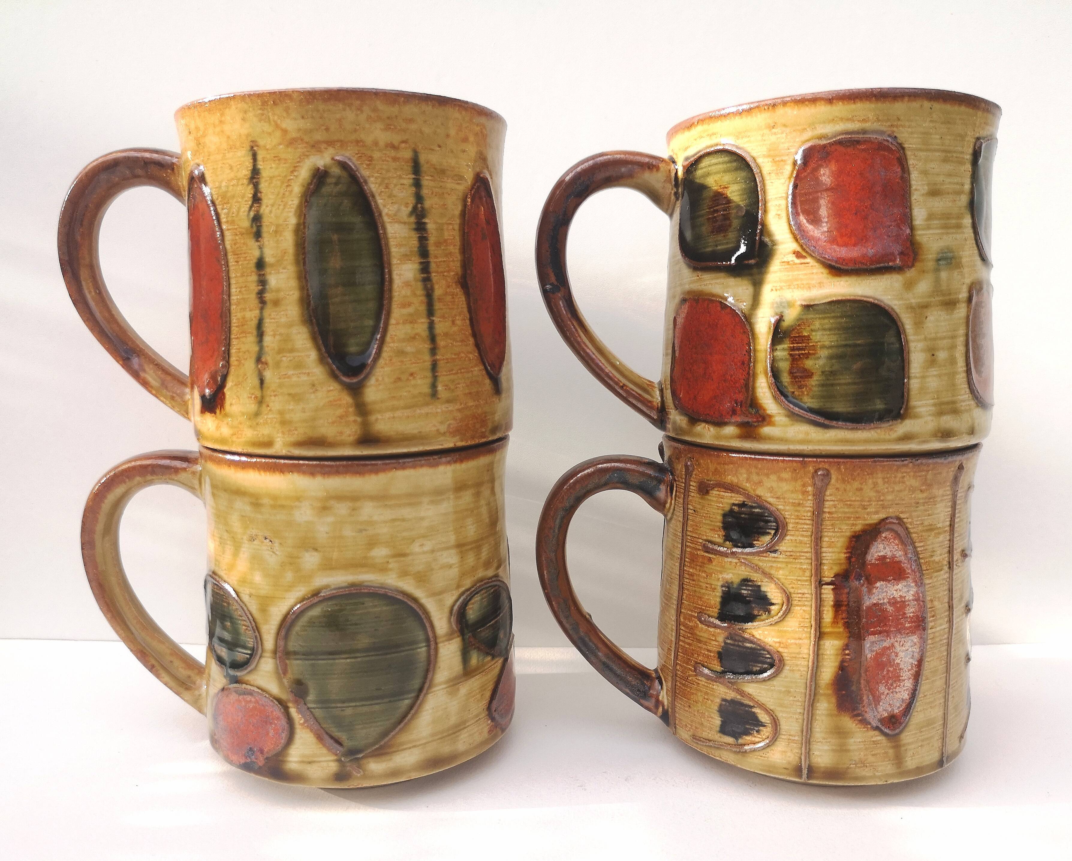 Vintage enameled ceramic mugs - Set of 4