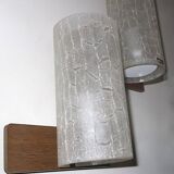 Pair of Doria Leuchten frosted crackled glass and teak wall lights, 1960s