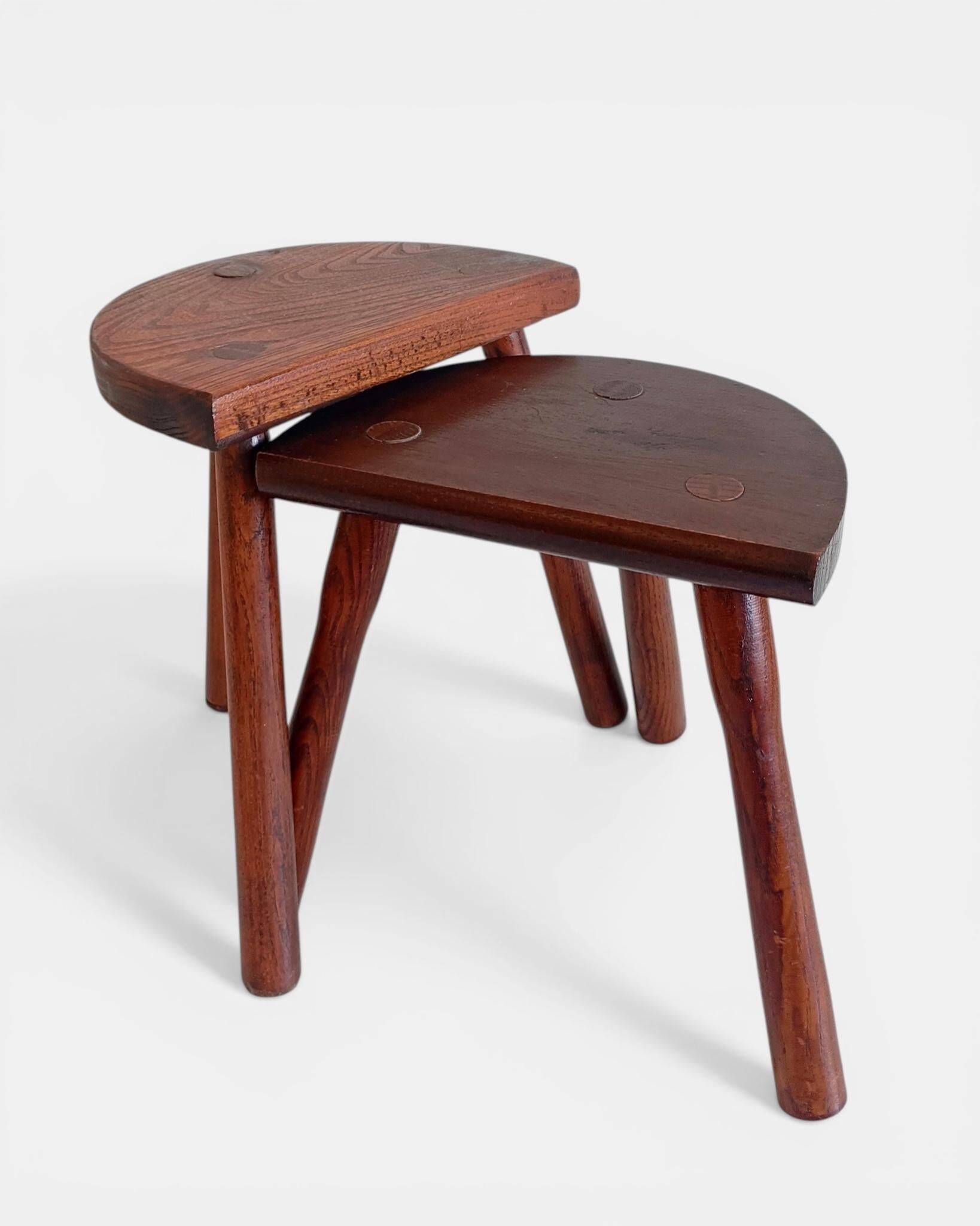 Antic Rustic Wabisabi Tripod Wooden Stools/ Accent Tables, France, Early 20th-C.