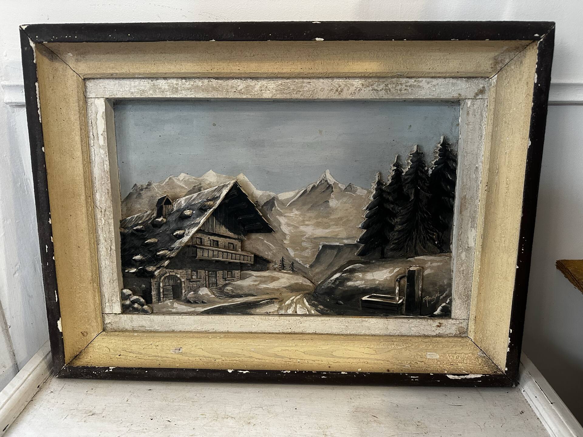 Mid-century carved and painted Alpine table L 56 cm/H 43 cm