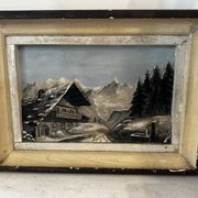 Sculpted and painted Alpine table mid-century L 56 cm/H 43 cm