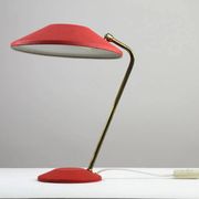 Red Shrink-Lacquered Brass Table Lamp, Germany, 1950s