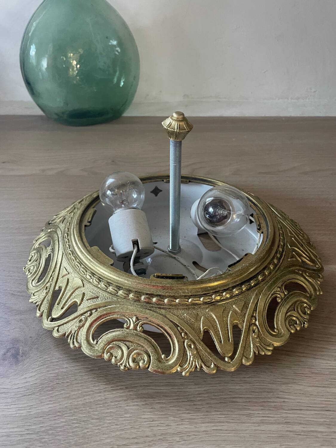 Vintage brass and chiseled glass ceiling light