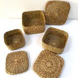 Vintage trio of small rattan nesting baskets
