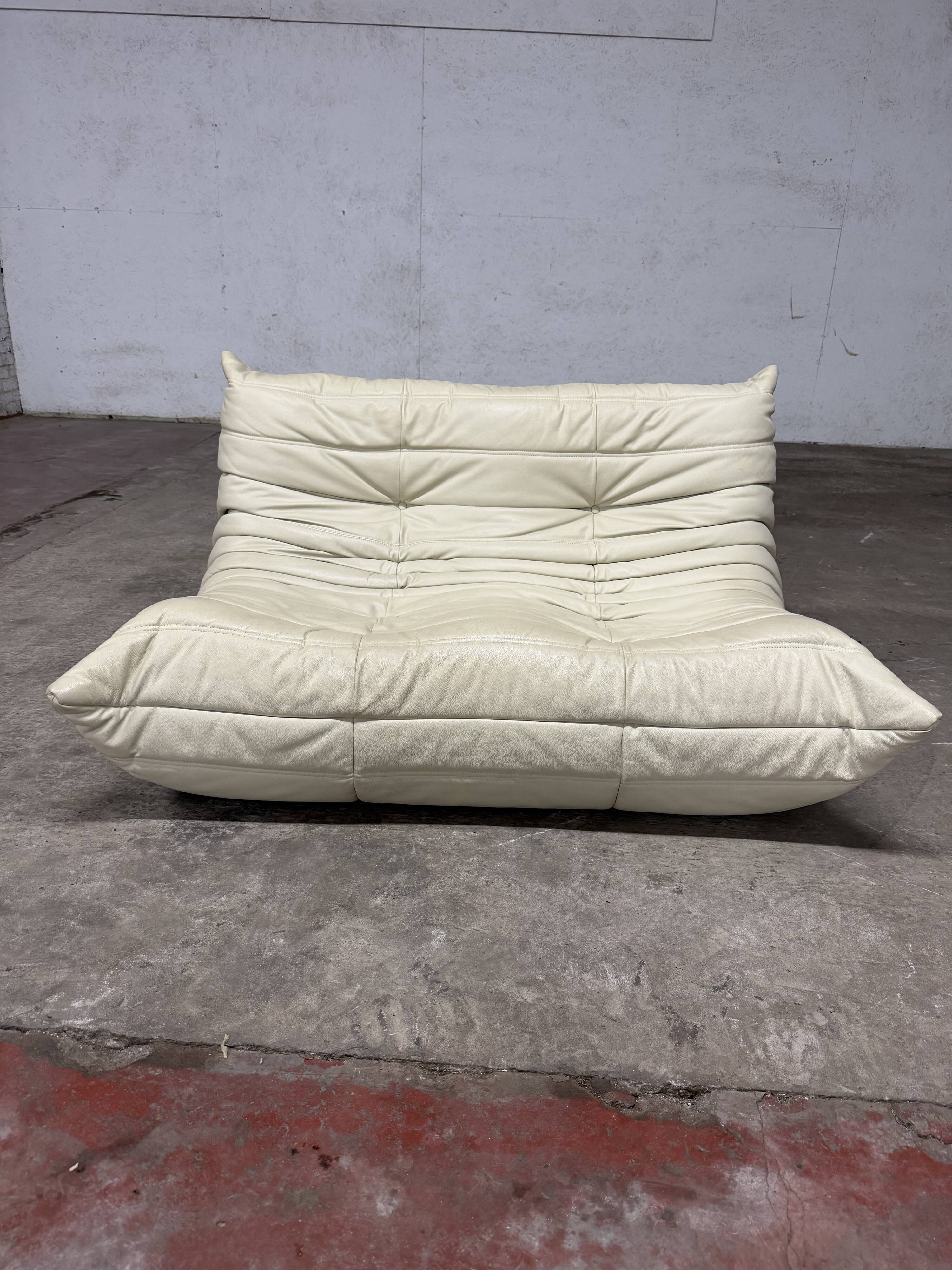 100% authentic Ligne Roset Togo 2-seater + 3-seater, original beige leather.