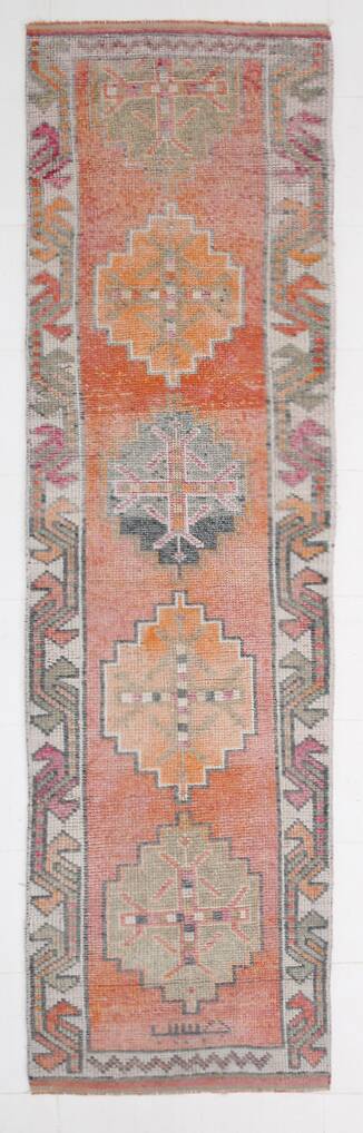 3x11 Terracotta Vintage Runner Rug For Kitchen, 88x344 Cm