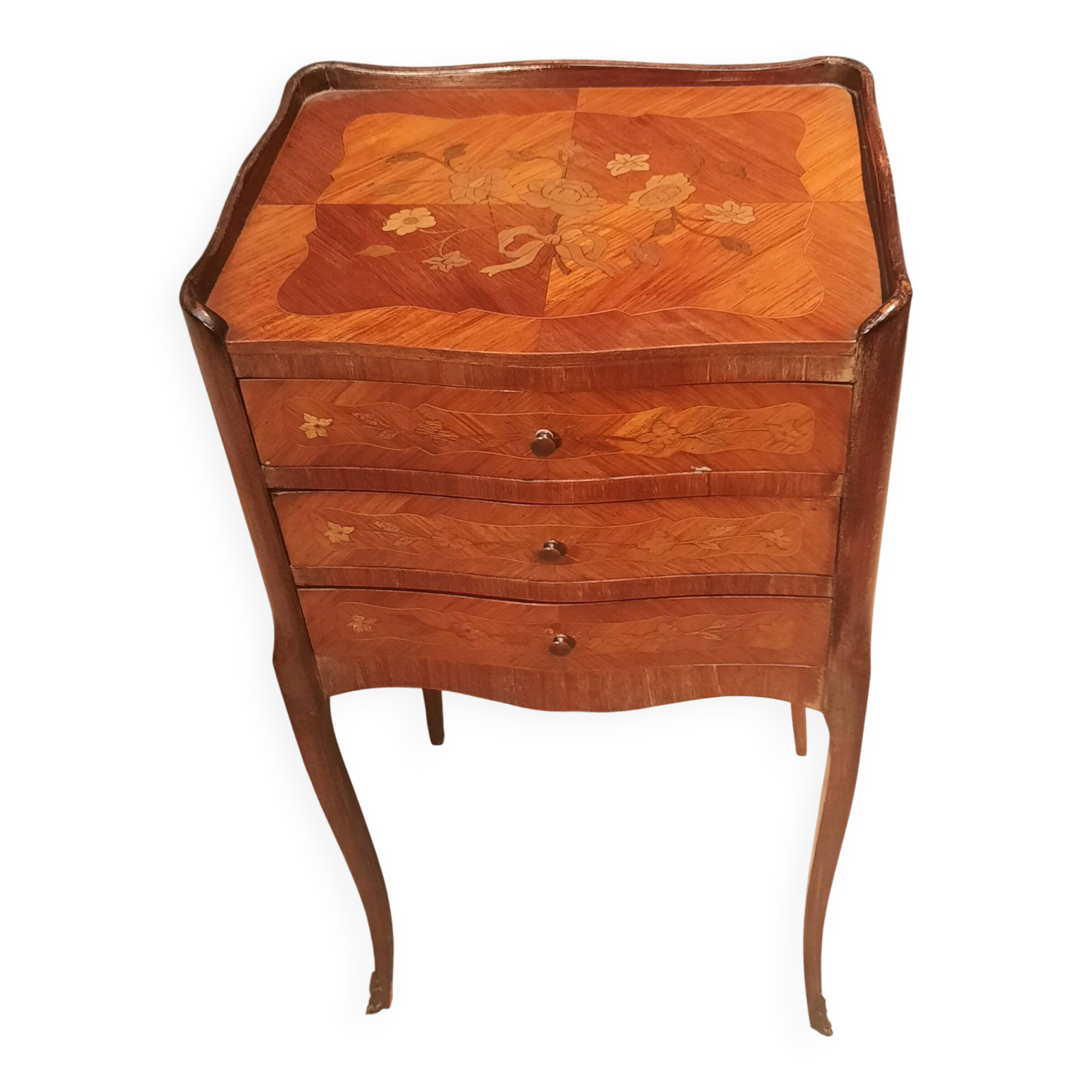 Flower marquetry bedside table in Louis XV style