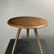 Midcentury wood turned barley twist side table with cork screw legs 1950s