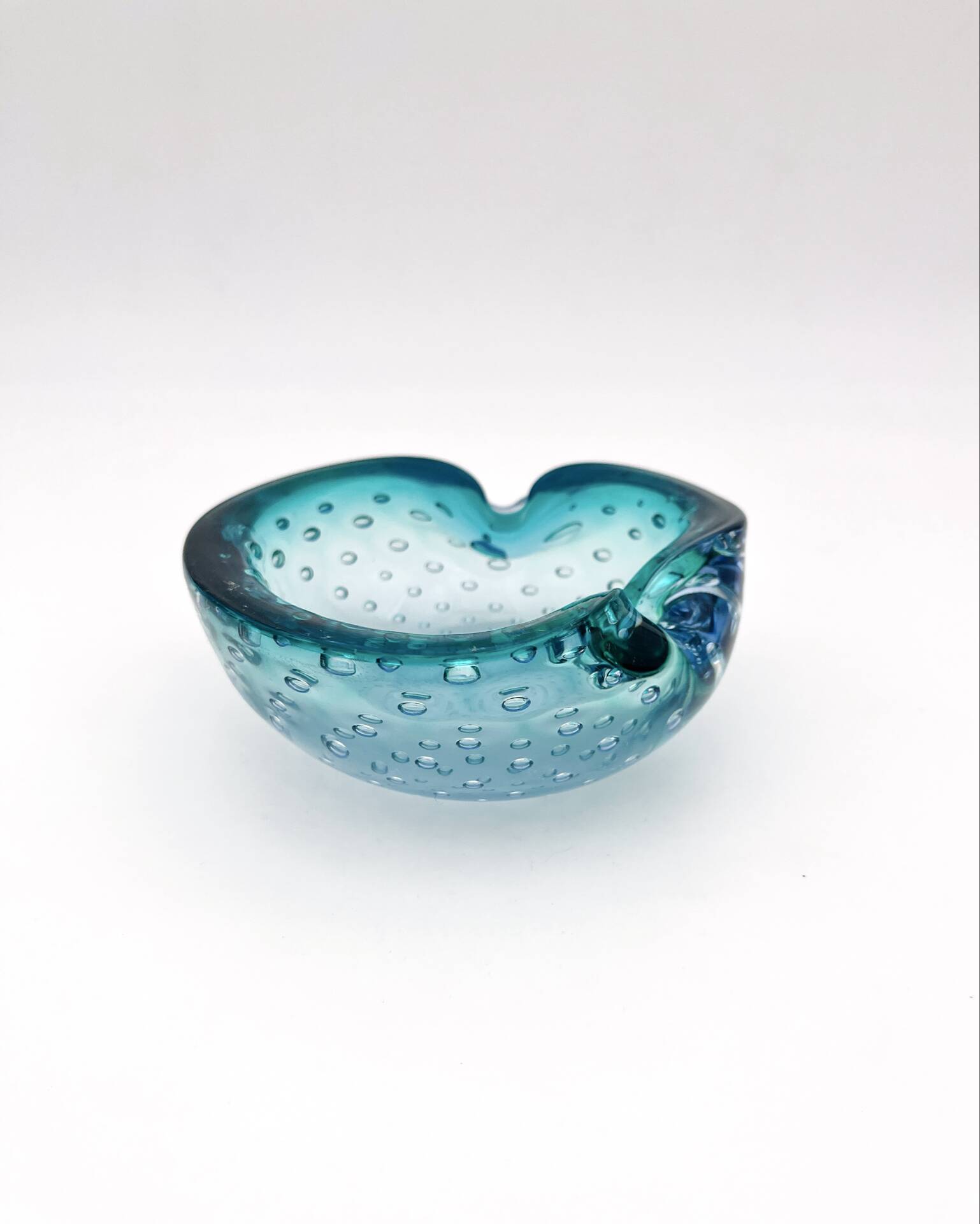 Murano Bullicante Peacock Blue Vide-Poche Vintage 60s 70s Art Glass