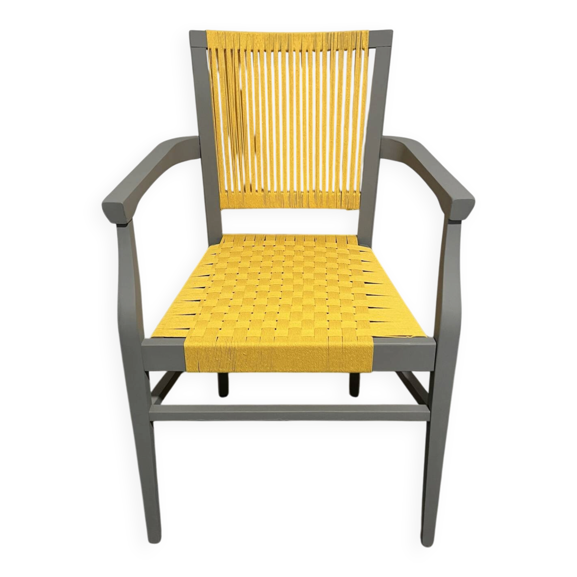 Revisited vintage armchair – handmade yellow weaving