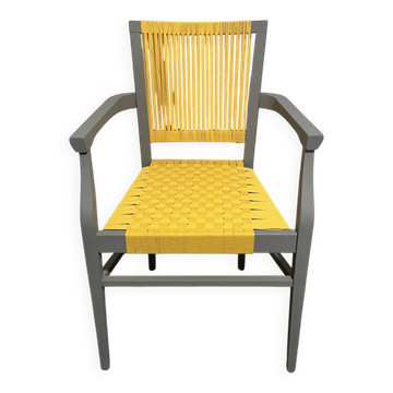 Revisited vintage armchair – handmade yellow weaving
