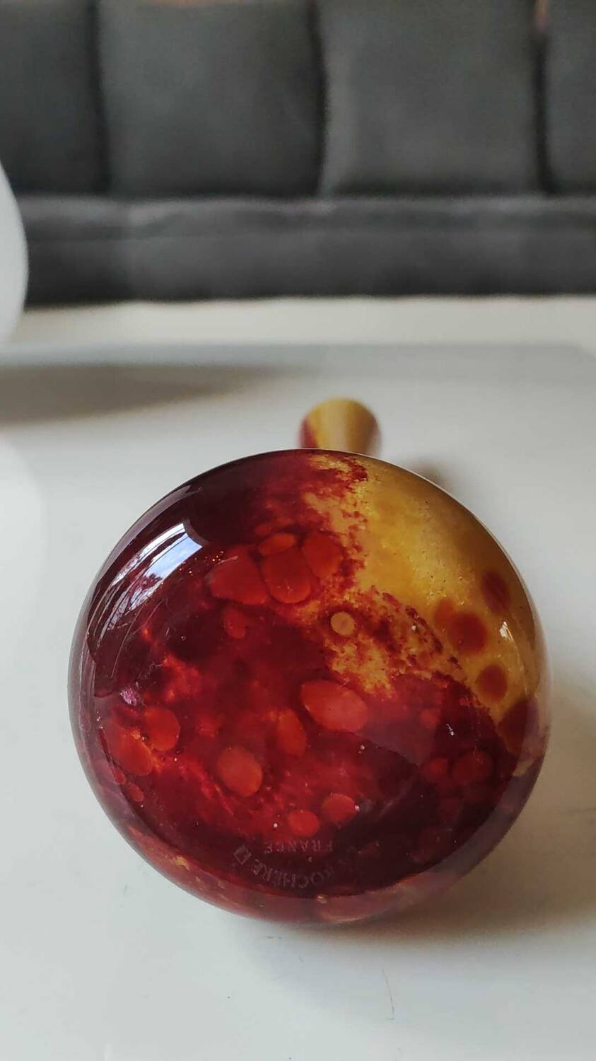 Large marbled glass vase, mouth blown. Signed La Rochère France. Height 33.5 cm