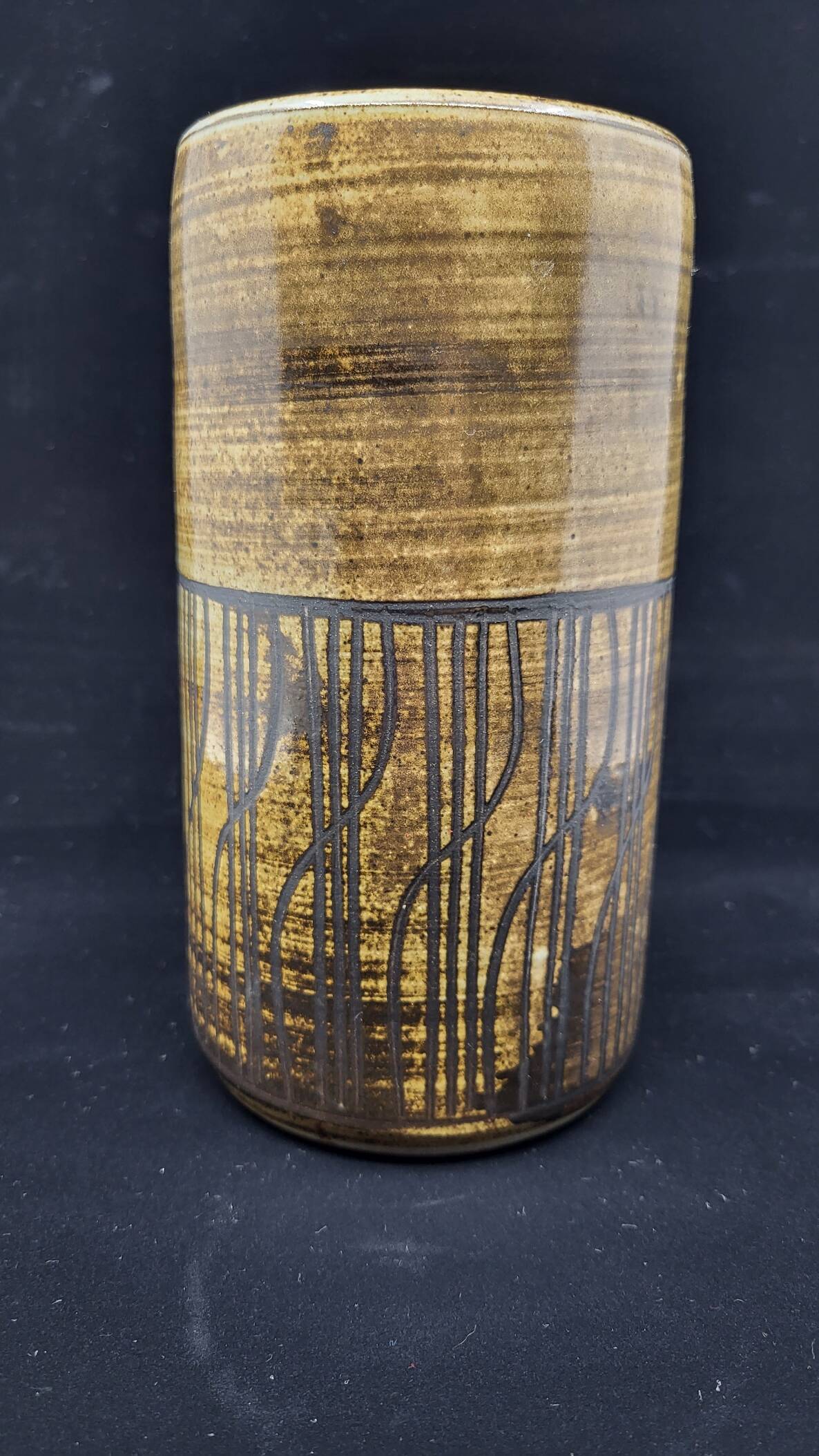 Cylindrical vase with geometric decoration by Dominique Pouchain