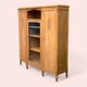 Asymmetrical Art Deco glass-fronted Parisian wardrobe in raw oak, 1930.