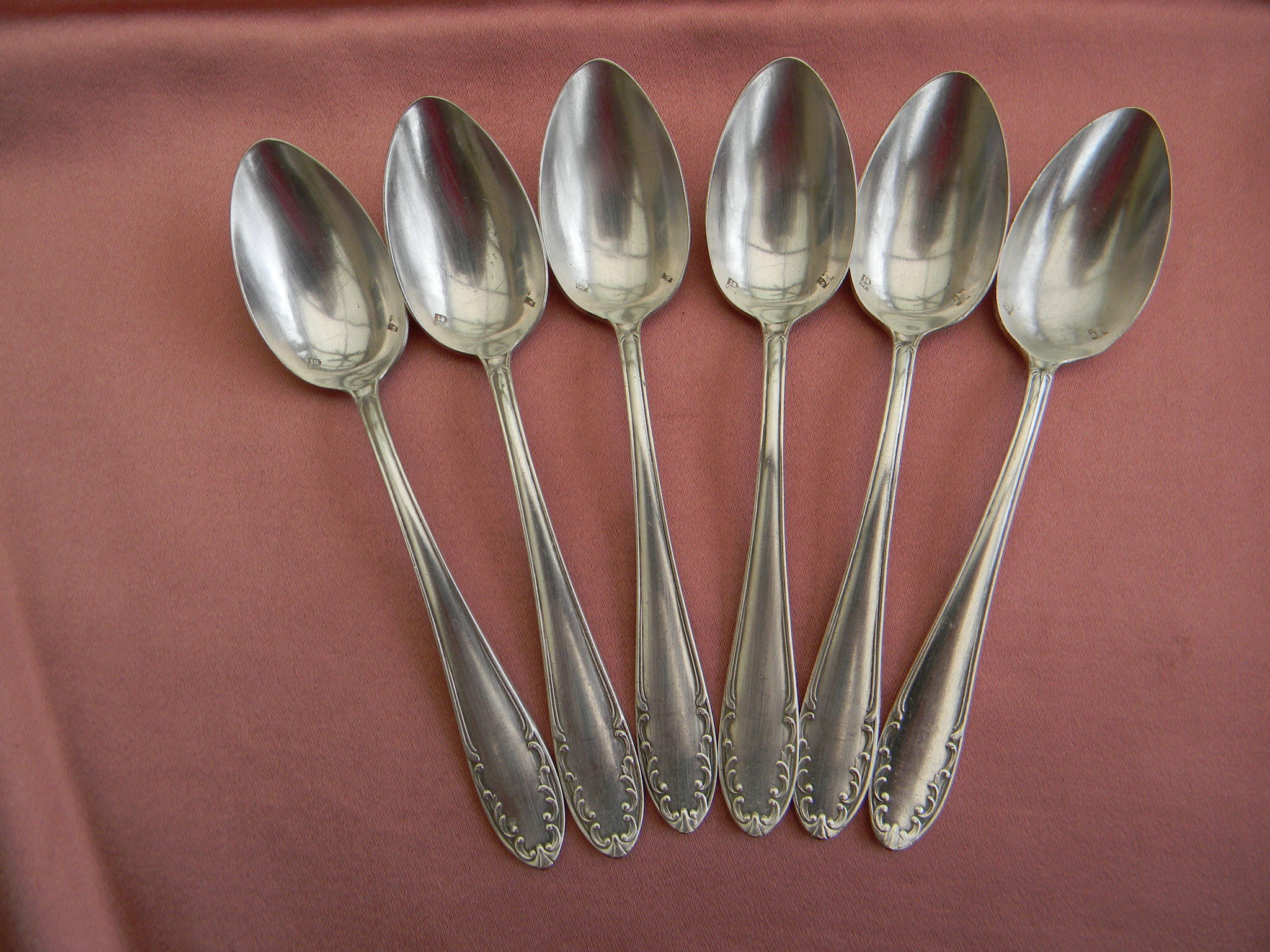Set of 6 teaspoons in silver metal.