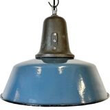 Industrial Blue Enamel Factory Lamp with Cast Iron Top, 1960s