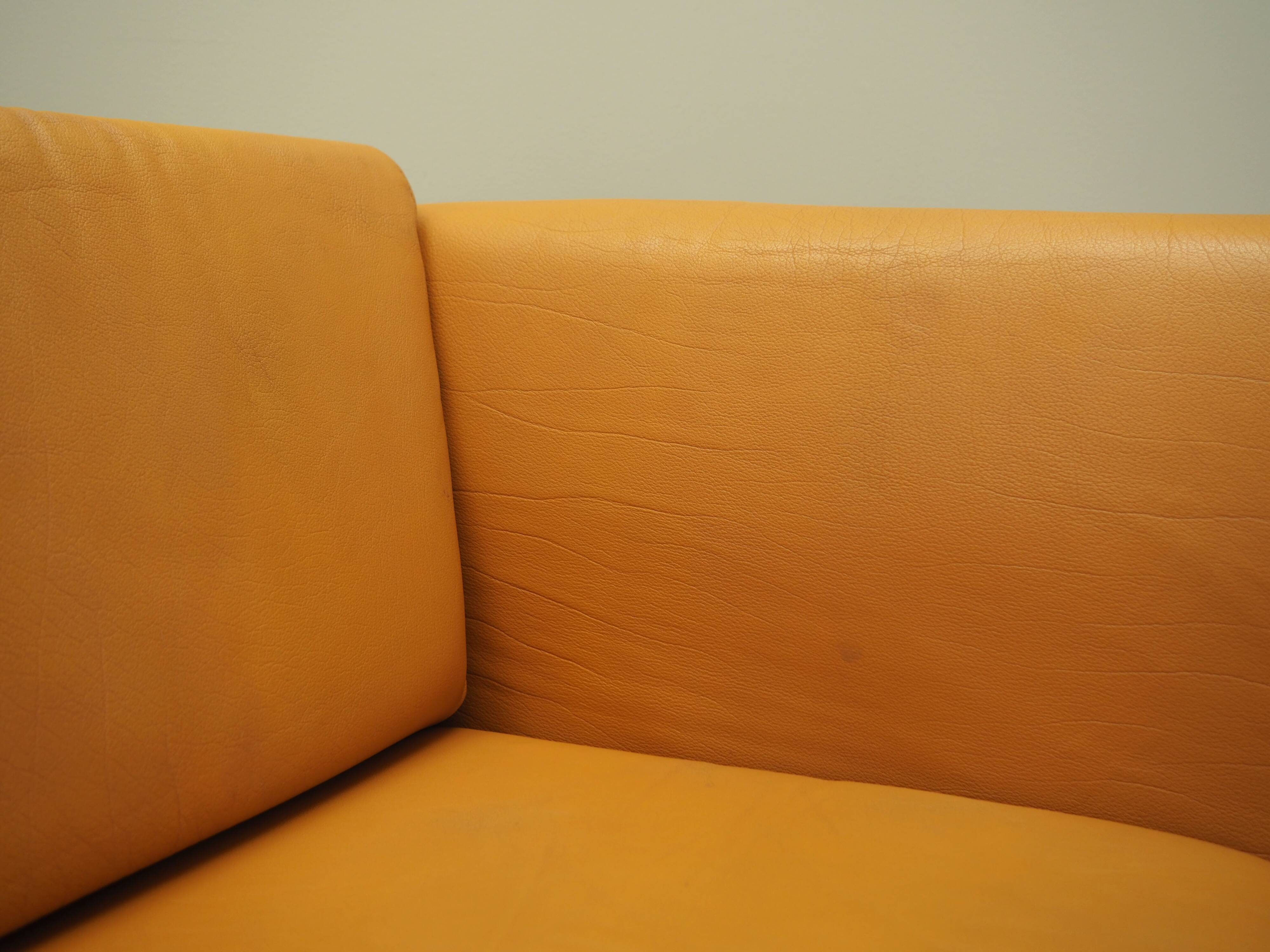 Orange leather sofa, Danish design, 1970s, production: Denmark