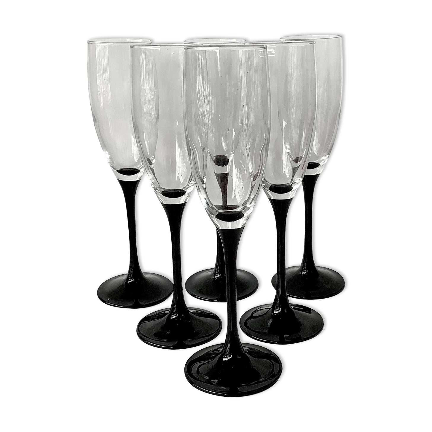 6 champagne flutes Luminarc pied noir