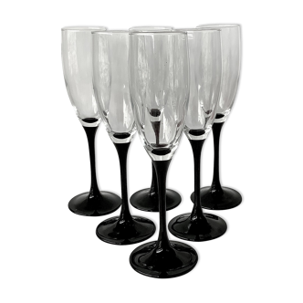 6 champagne flutes Luminarc pied noir
