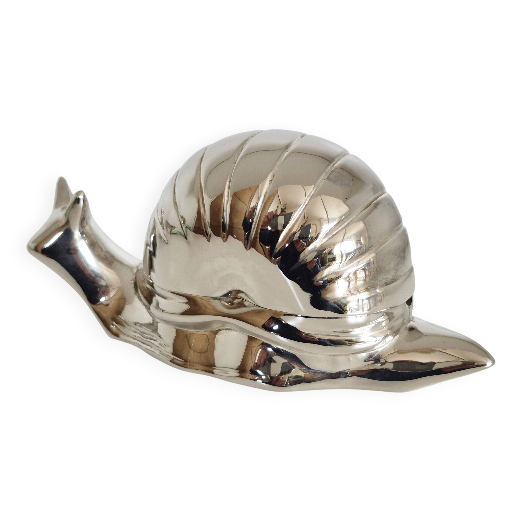 Vintage butter dish, silver-plated snail, salt shaker, 1950s.