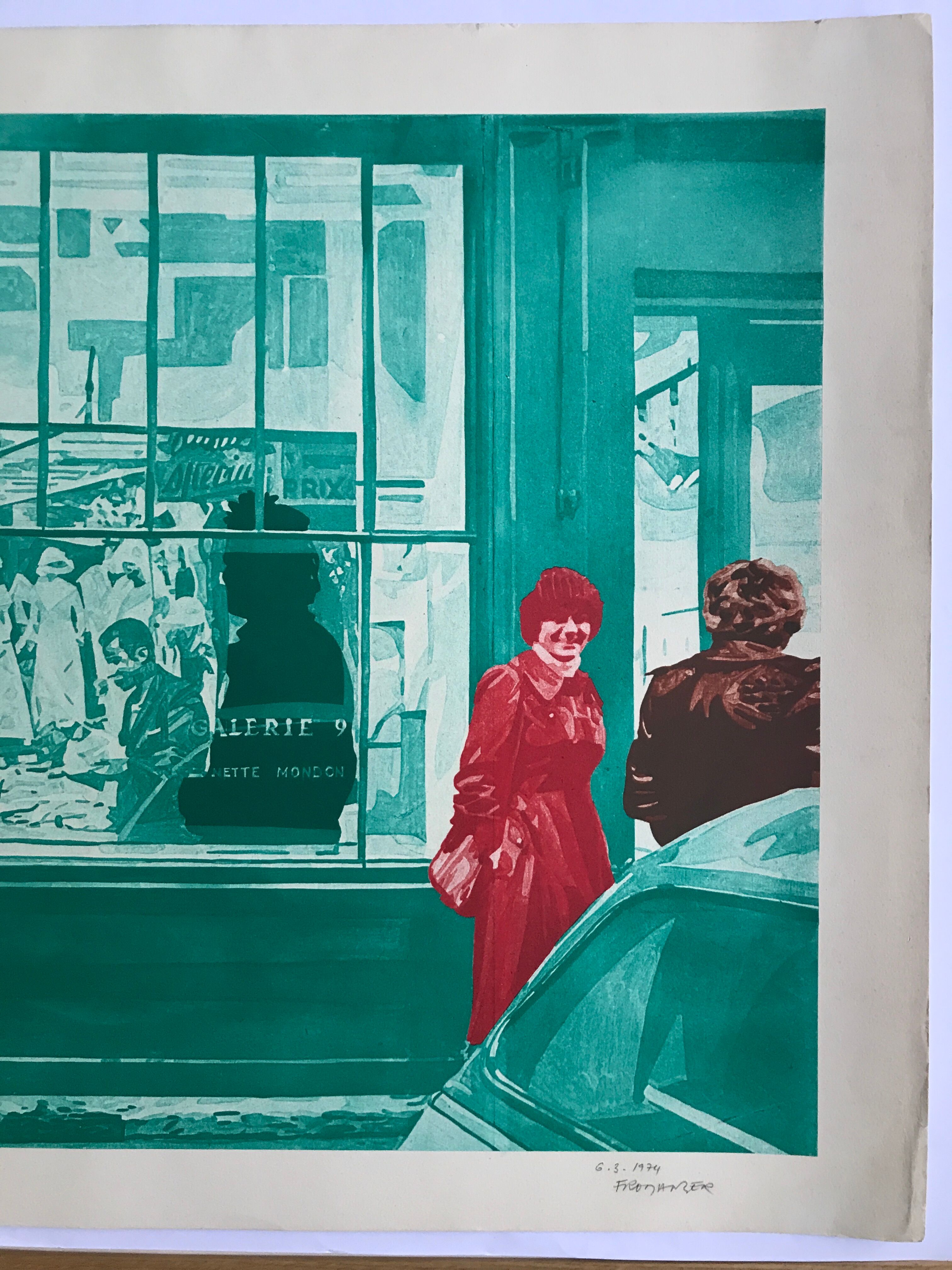 Original silkscreen signed by Gérard FROMANGER, The painter and the model: vert véronèse, 1974