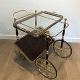 Rolling table in brass and mahogany with removable trays