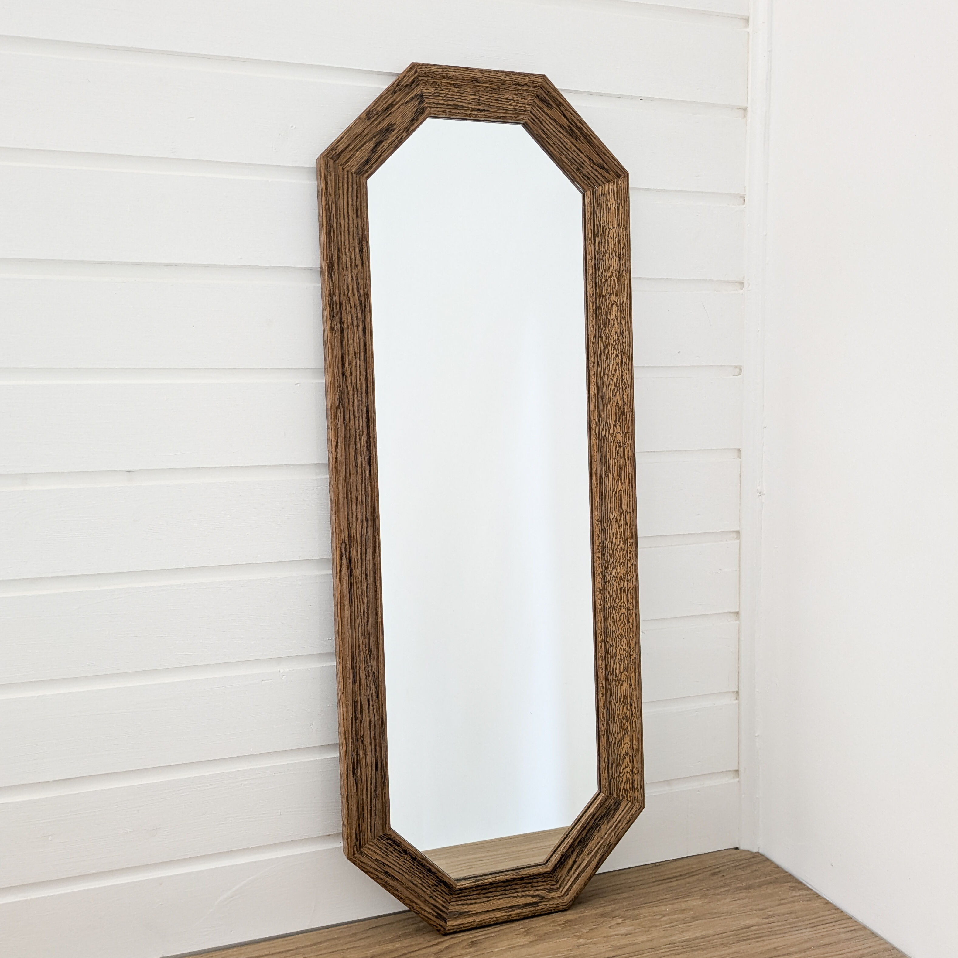 Miroir vintage octogonal bois massif nervuré entrée salle de bain chambre