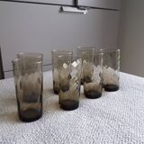 Set of 7 twisted smoked glass orangeade glasses