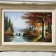 Tableau ancien paysage rivière vintage signé