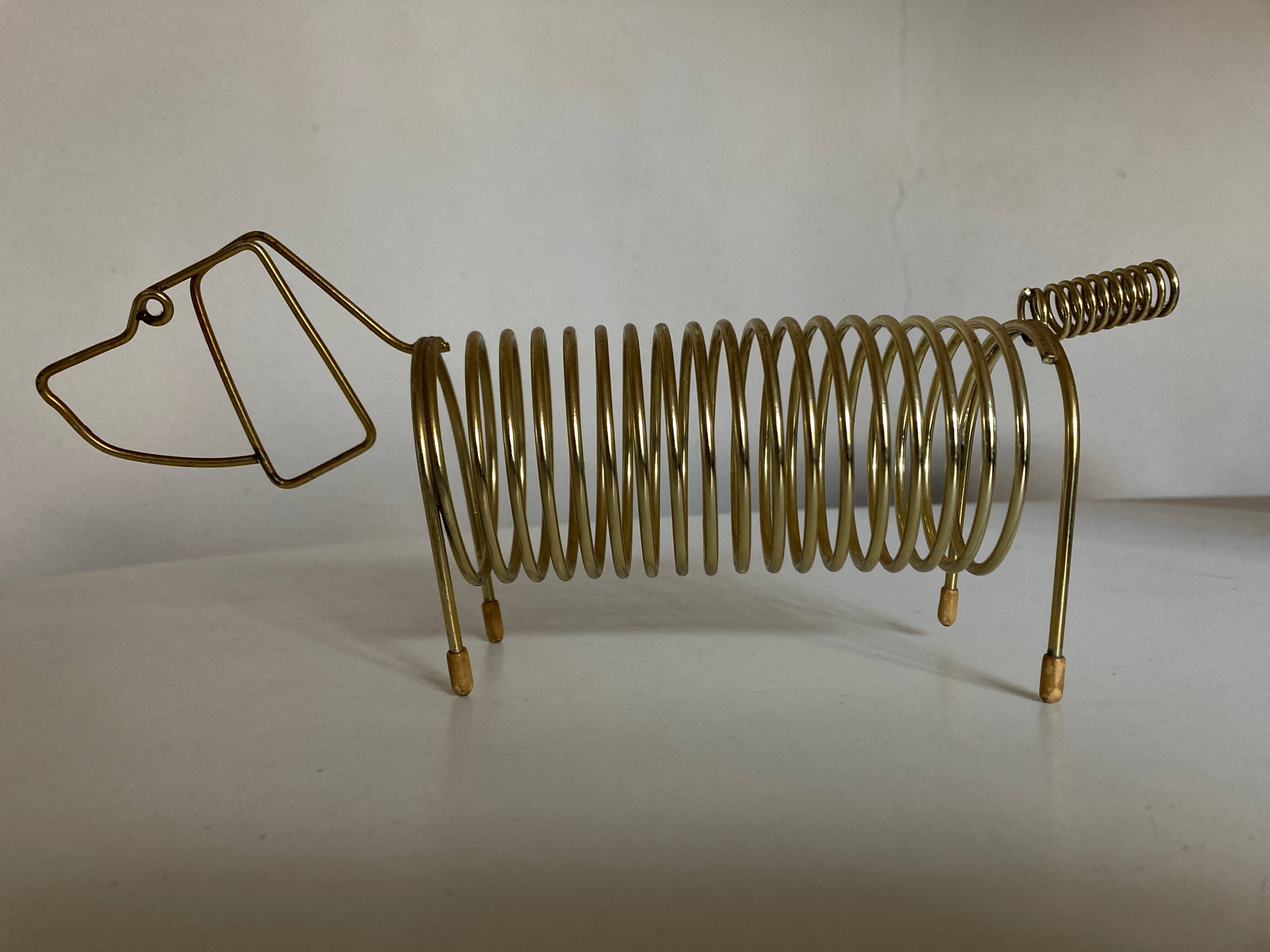 Dachshund dog desk letter holder in gold metal 1970