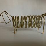 Dachshund dog desk letter holder in gold metal 1970