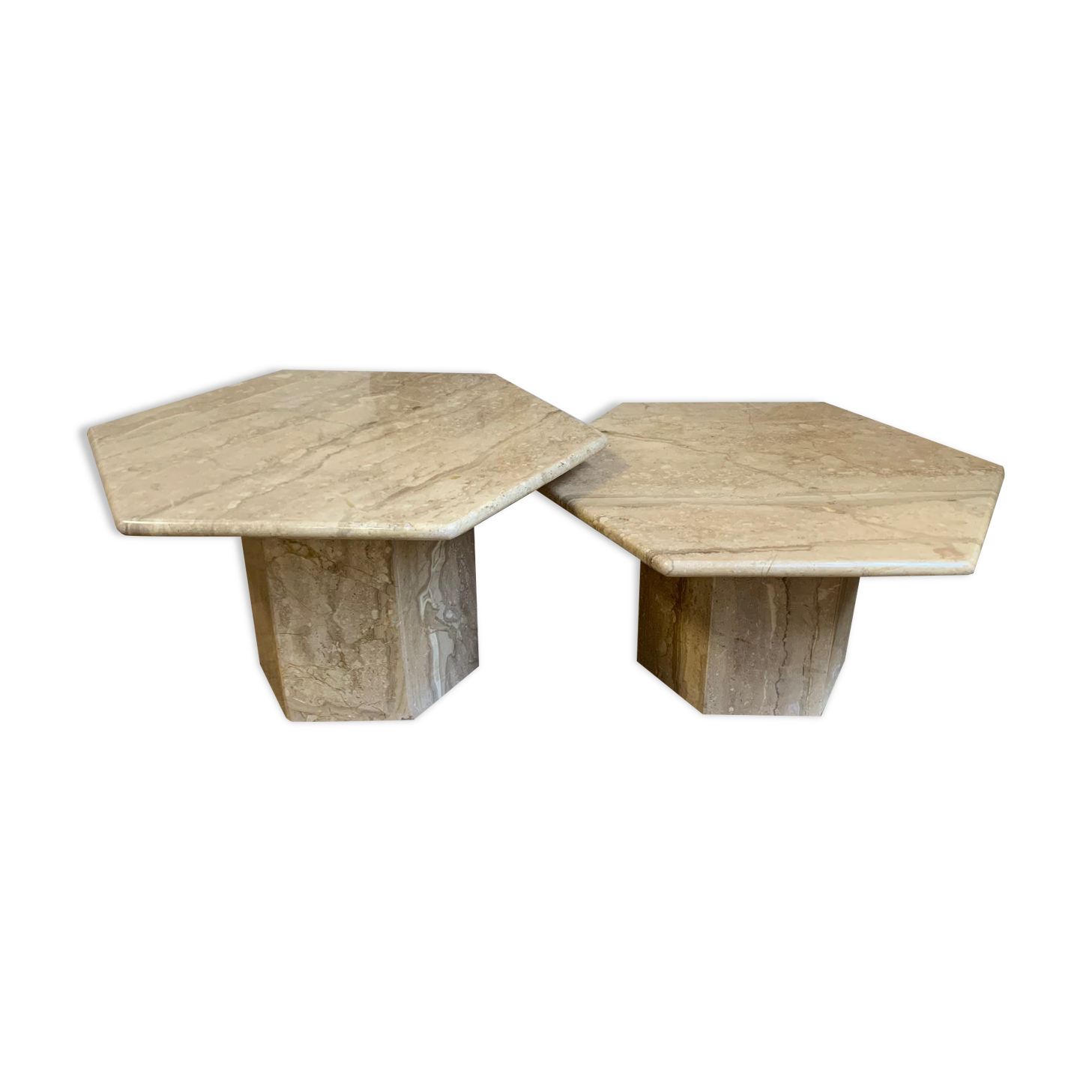 Vintage travertine coffee table duo