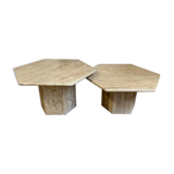 Vintage travertine coffee table duo