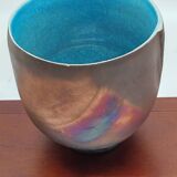 Large raku bowl with metallic iridescence