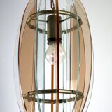 Mid-Century Italian pink and clear thick glass chandelier by Veca. Italy 1960s