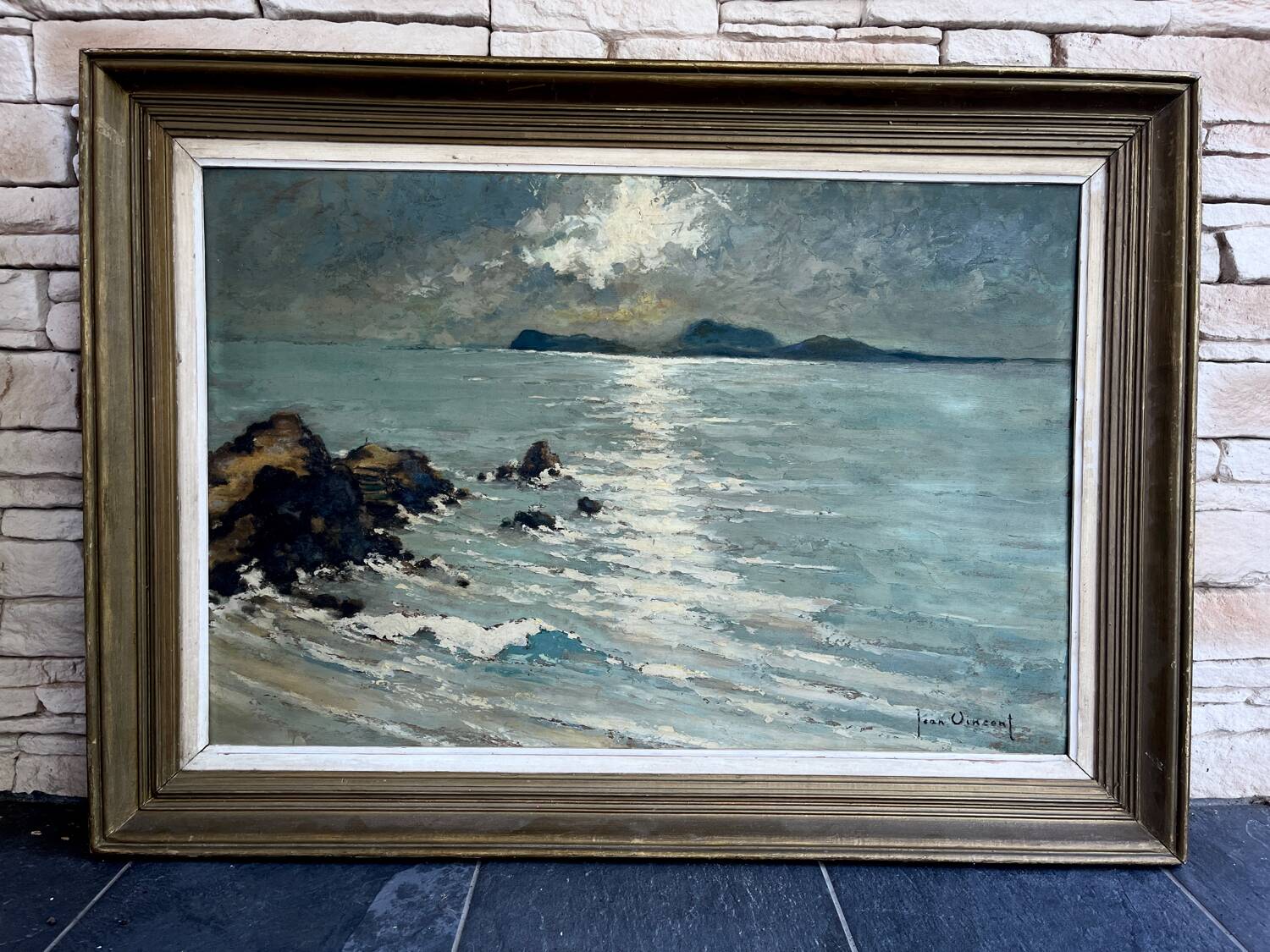 Large painting of the Mediterranean seaside in Toulon, signed Jean Vincent