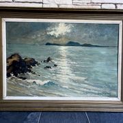 Large painting of the Mediterranean seaside in Toulon, signed Jean Vincent