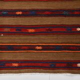 Turkish Striped Red Brown Vintage Kilim Rug, 154x246Cm